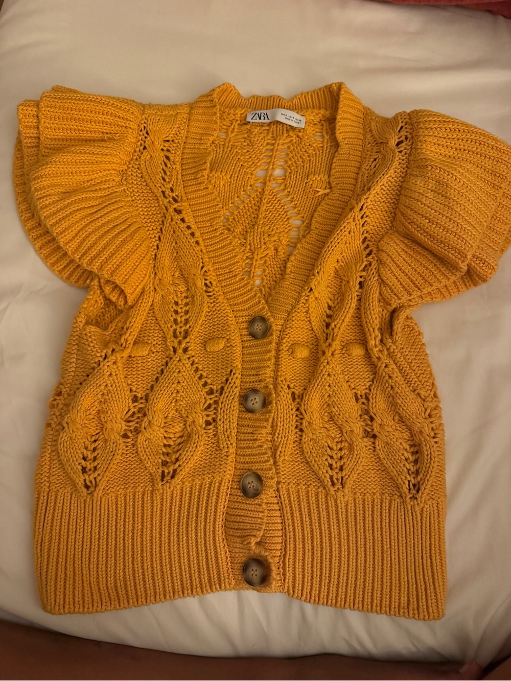 Zara orange Knit Short-Sleeve ruffle Cardigan
